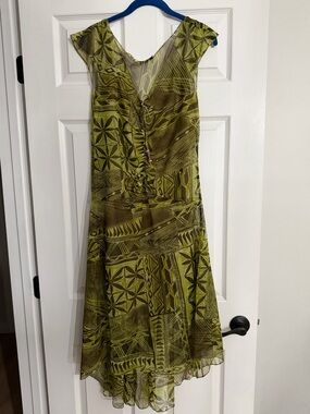 Danny & Nicole Olive Green Printed High-Low Dress